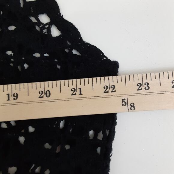 Vintage 80s Crochet Cardigan Black Bohemian Duster Knit Vest Lagenlook Festival - Picture 10 of 12